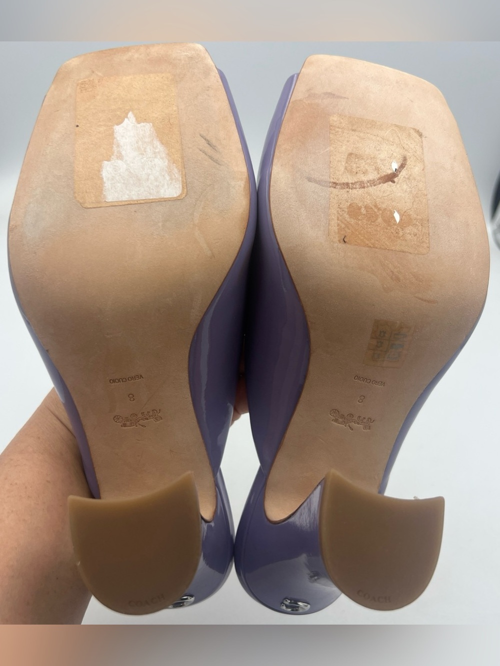 COACH Laurence Patent All Leather Sandal Heel Violet Purple Women’s Size 8 NEW - Picture 11 of 13